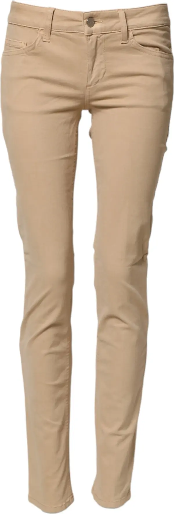 Beige Skinny Low Waist Denim Casual Trouser Jeans