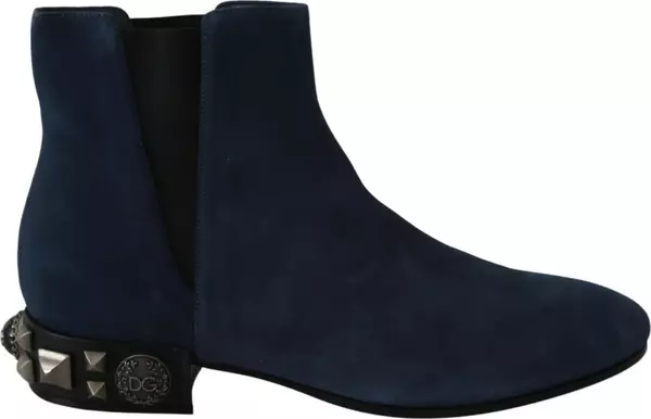 Blue Suede Embellished Studded Boots Shoes