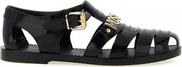 Black Pvc Flat Sandals
