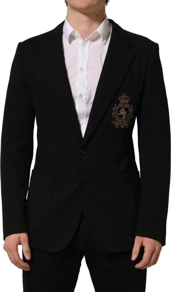 Black Logo Crest SingleBreasted Coat Blazer