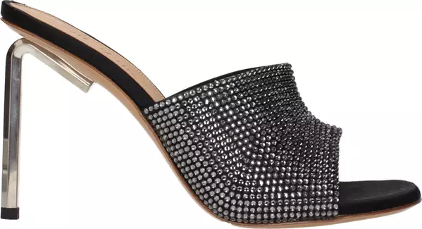 Black Satin Stiletto Heel Sandals