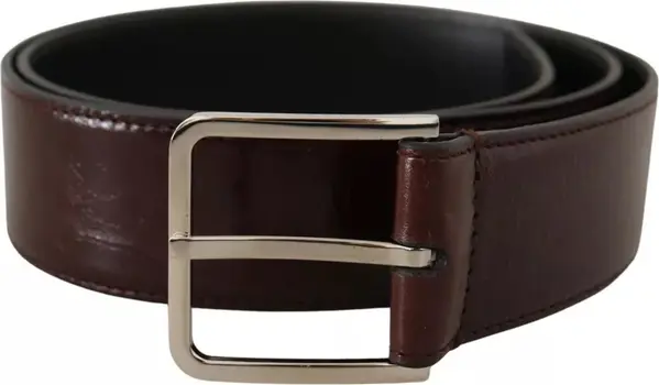 Dark Brown Leather Logo Engraved Metal Buckle Belt