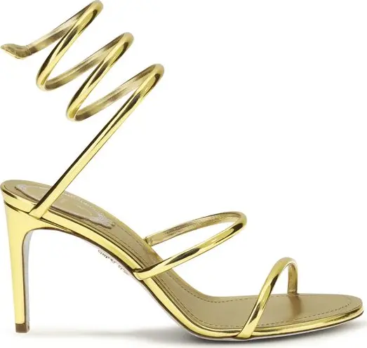 Gold Calf Leather Bos Taurus Stiletto Heel Sandals