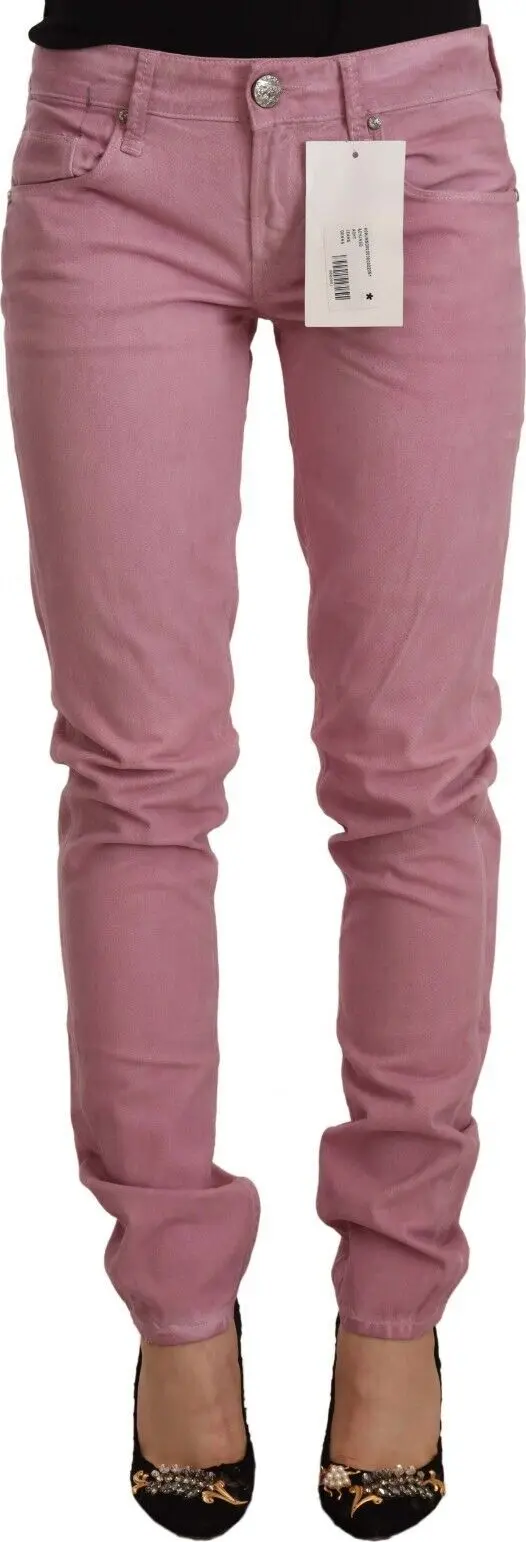Pink Cotton Slim Fit Women Denim Skinny Jeans