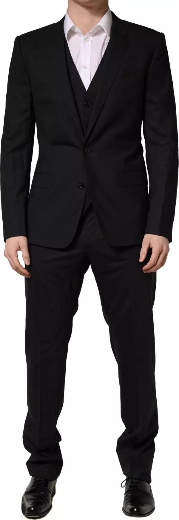 Dark Blue Wool 2 Buttons Formal 3 Piece Men Suit