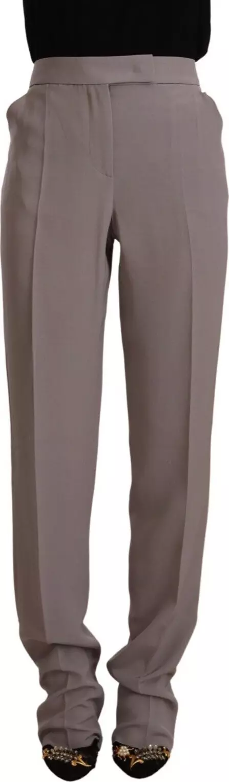 Brown High Waist Silk Tapered Long Pants