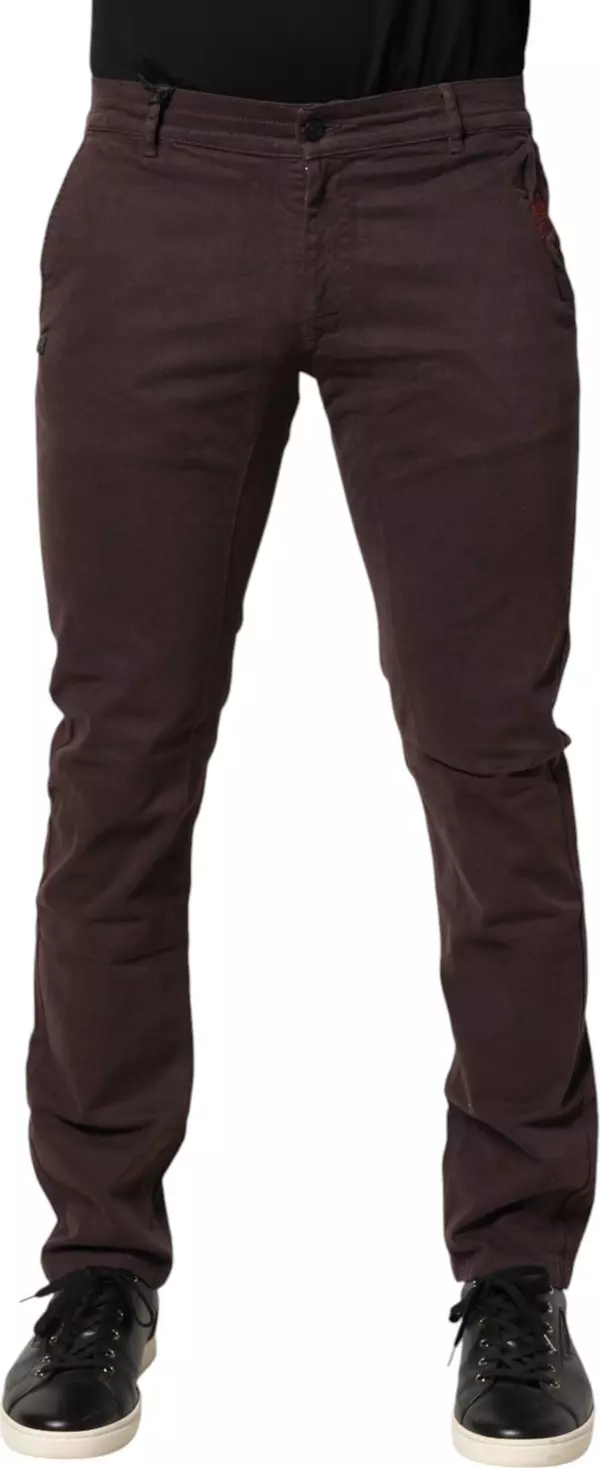 Brown Cotton Mid Waist Skinny Men Denim  Jeans