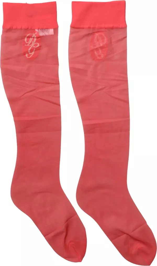 Red Nylon Mesh Sheer Calf Long Accessory Socks