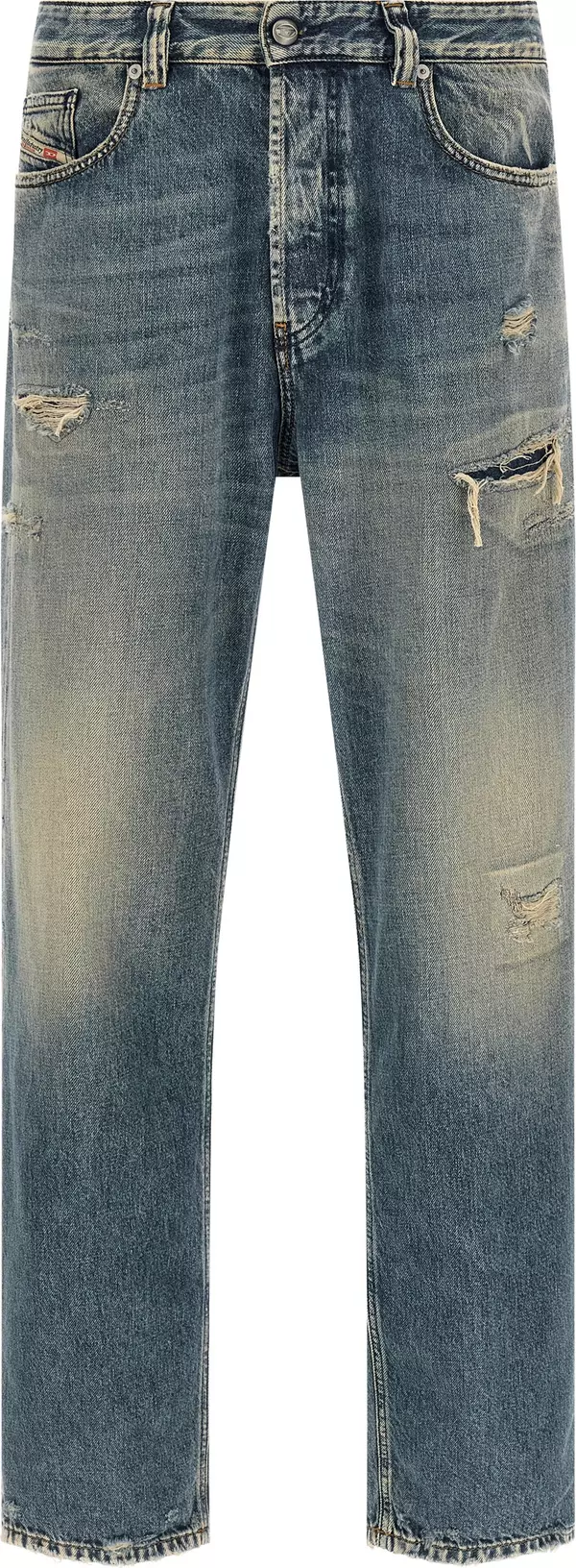 Blue Cotton Tapered Jeans