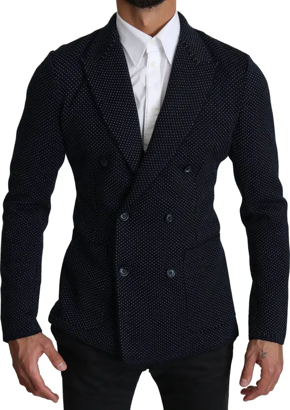 Dark Blue Dotted Double Breasted Coat Blazer