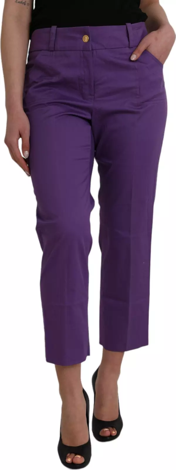 Purple Cotton MidWaist Straight Cropped Pants