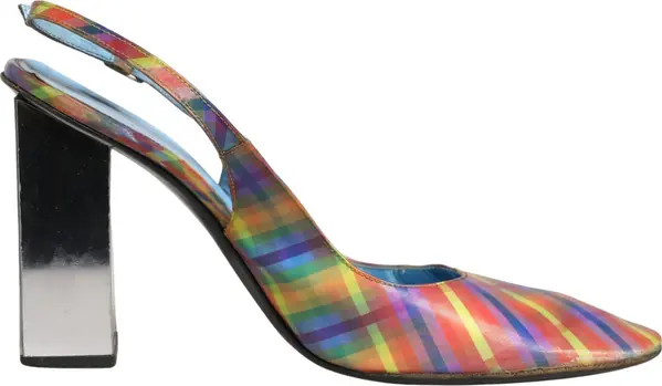 Multicolor Plaid Heels Slingback Sandals Shoes