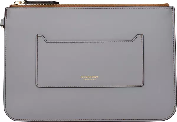 Gray Leather Clutch Bag