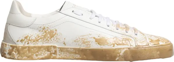 White Leather Paint Effect Low Top Sneakers  Shoes
