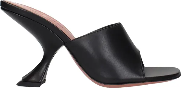 Black Leather Stiletto Heel Sandals
