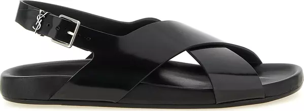 Black Calfskin Flat Sandals