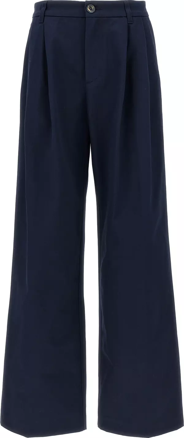 Blue Cotton Casual Pants