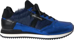 Blue Black Calf Hair Leather Sneakers Shoes