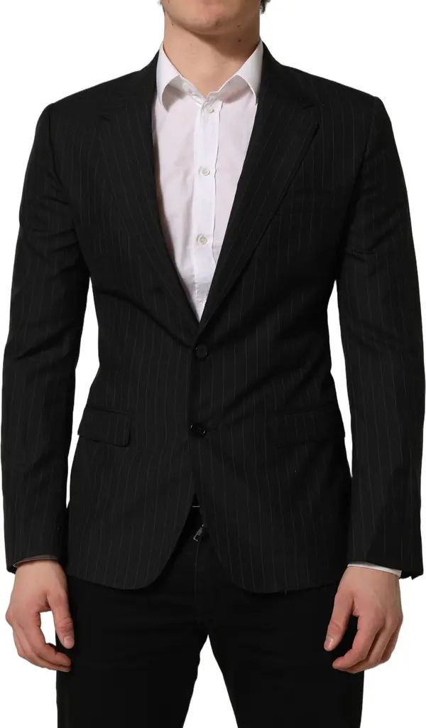 Dark Gray Stripes Wool Single Breasted Blazer