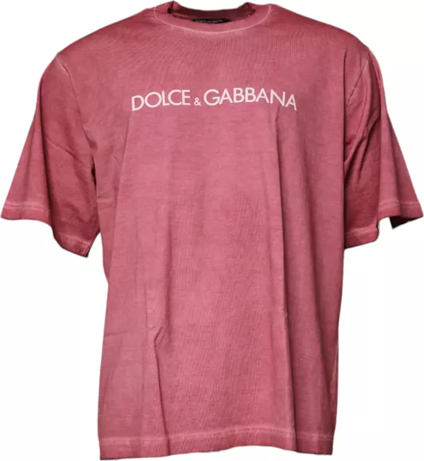 Pink Logo Print Cotton Crew Neck T-shirt