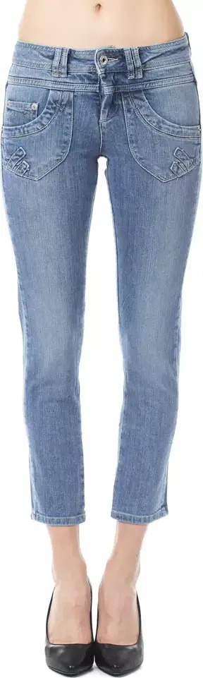 Light Blue Cotton Women Capri Jeans