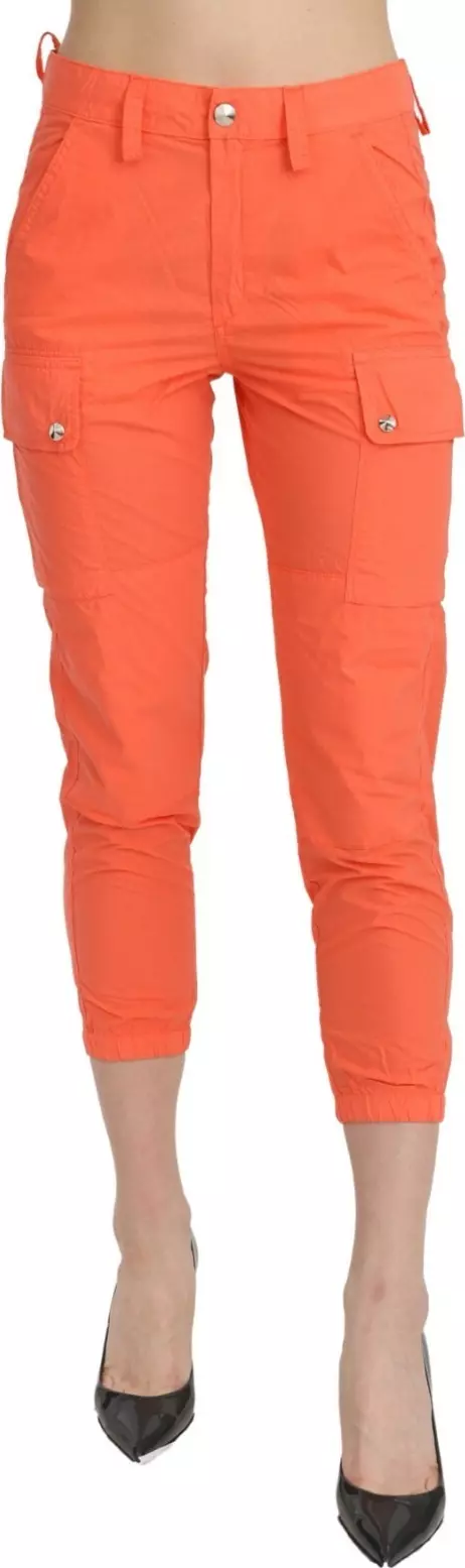 Cotton Orange High Waist Skinny Cropped Trouser Pants