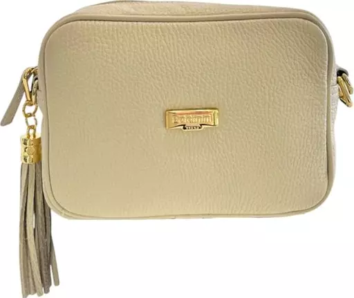 Beige Cowhide Leather Women Crossbody Bag