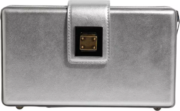 Metallic Silver DG BOX Leather Shoulder Strap Bag