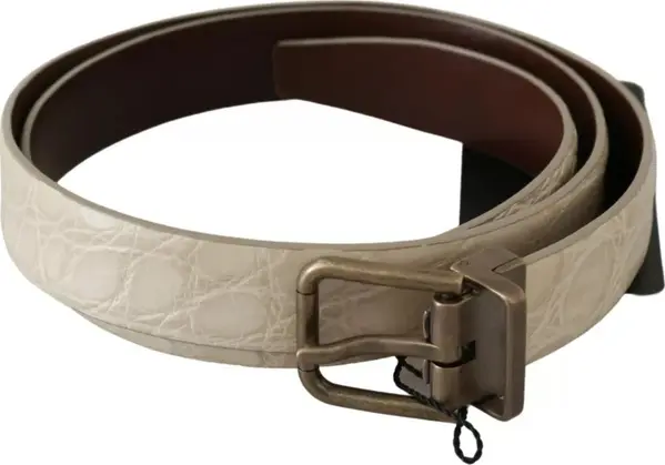 Cream Beige Gold Buckle Waist Leather Belt