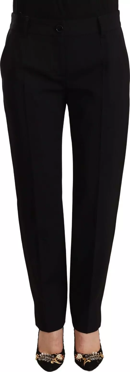 Black Mid Waist Skinny Trouser Wool Pants