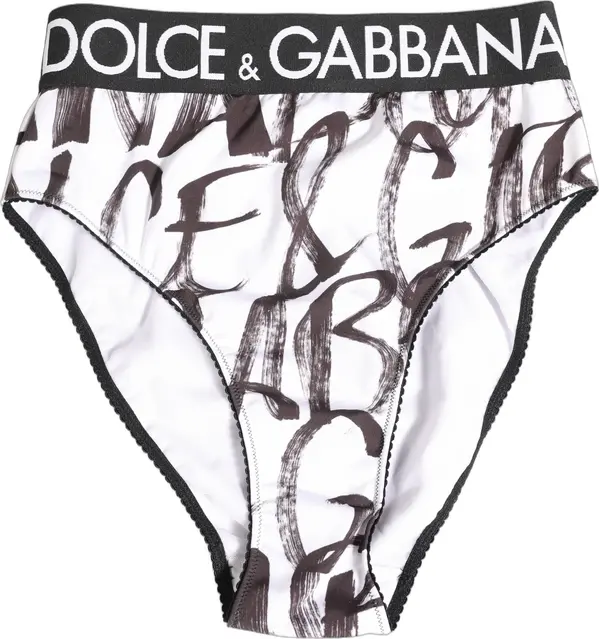 White Black Graphic Logo High Brief Underwear