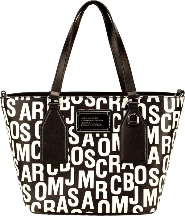 Marc Jacobs Small Black White Monogram Print Saffiano Leather Tote Crossbody Bag