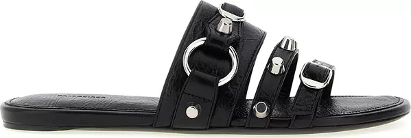 Balenciaga zwarte leren slippers uit de BrandsGateway-catalogus