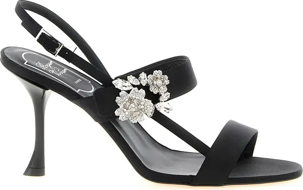Black Viscose Stiletto Heel Sandals