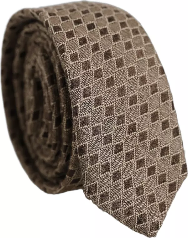 Brown Patterned Wool Adjustable Necktie Men Accessory Tie