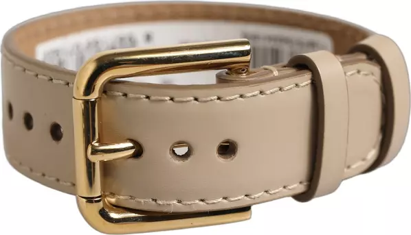 Beige Calfskin Leather Gold Buckle Belt Strap Bracelet