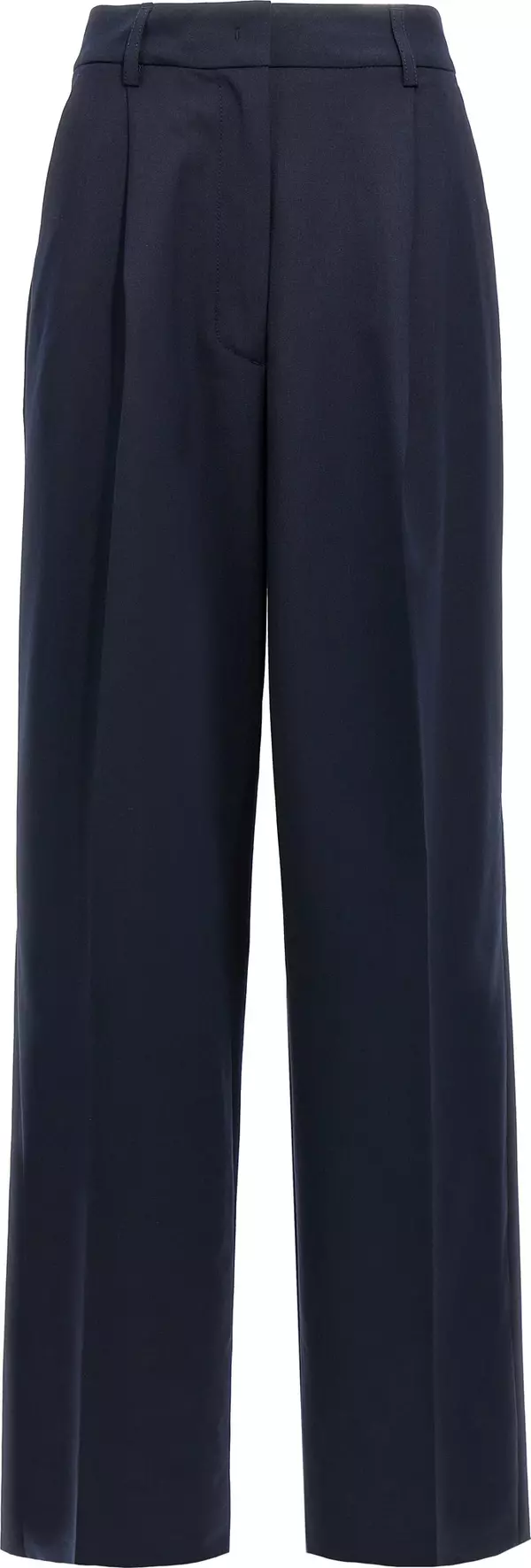 Blue Polyester Casual Pants