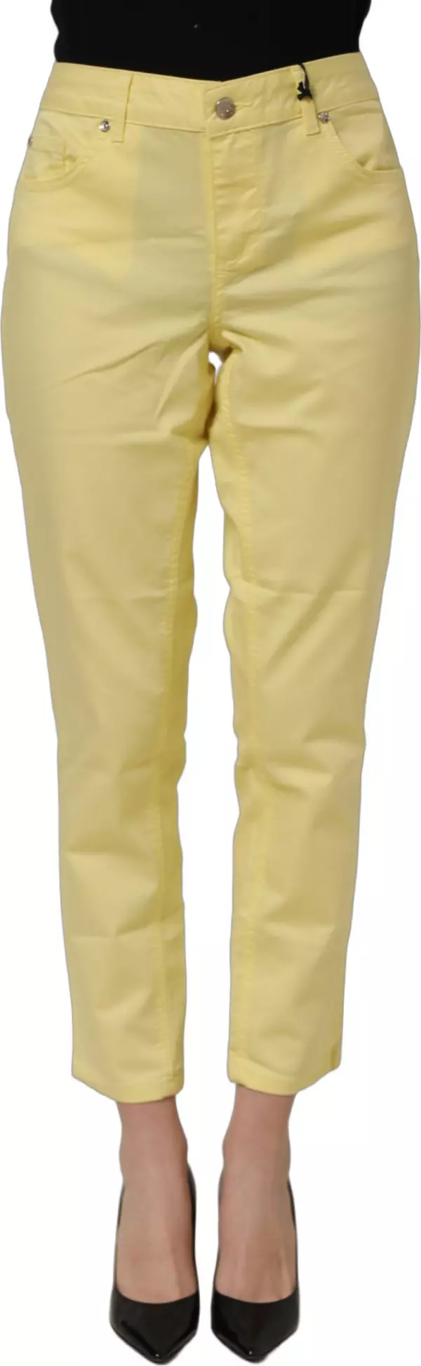 Yellow Mid Waist Straight Cropped Denim Women Trouser Jeans