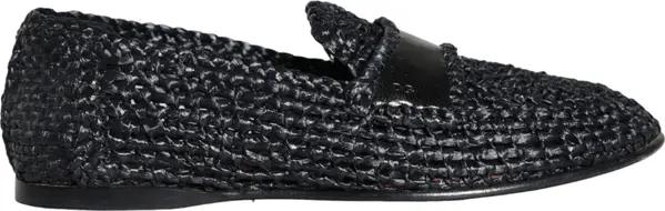 Black Woven Raffia Slip On Loafers Men Shoes