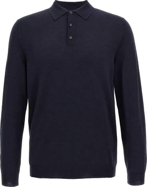 Blue Virgin Wool Polo Shirt