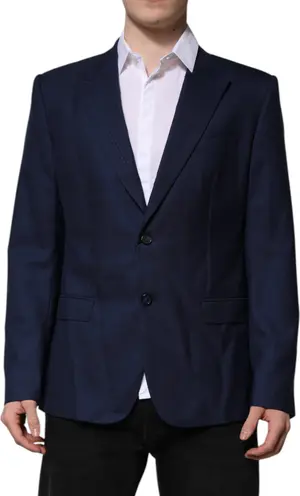 Blue Wool Single Breasted Suit Coat Blazer