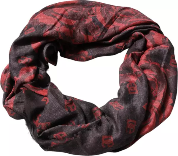 Black Red Floral Modal Wrap Shawl Scarf