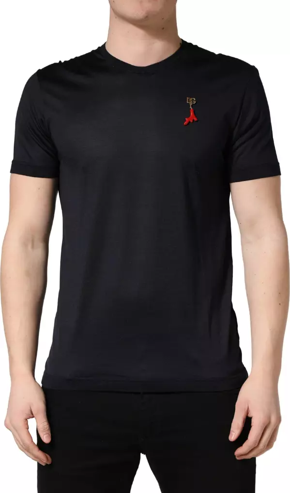 Dark Blue DG Logo Silk Men Crew Neck T-shirt