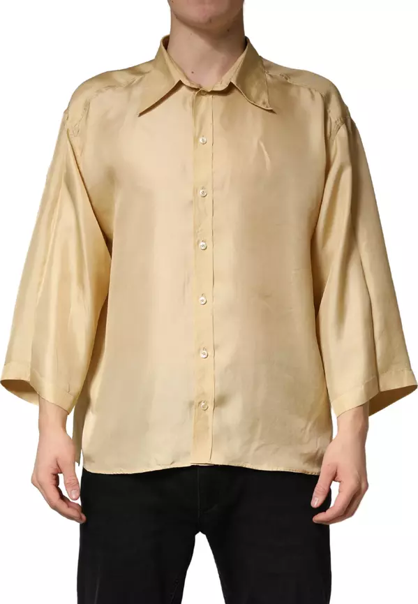 Yellow Silk Button Down Men Oversize Shirt