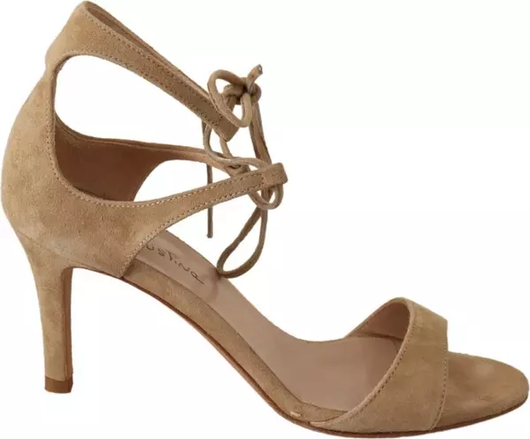 Beige Suede Leather Ankle Strap Pumps Shoes
