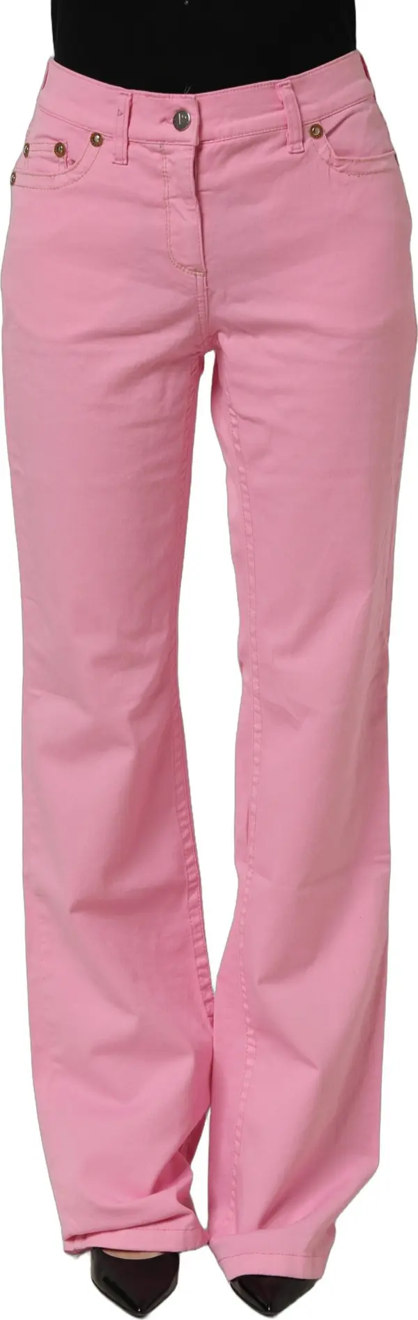 Pink Mid-Waisted Flared Denim Casual Jeans