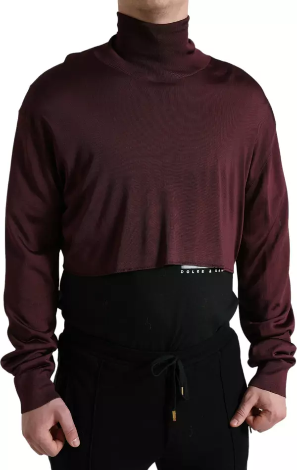 Maroon Viscose Turtleneck Pullover Sweater