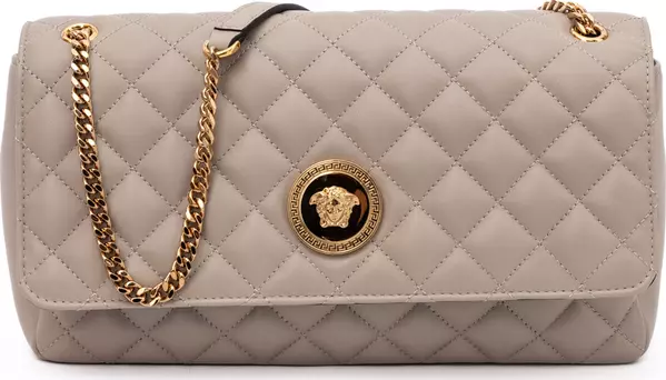 Taupe Quilted Leather Shoulder Strap Bag