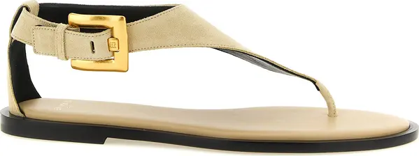 Beige Calfskin Flat Sandals