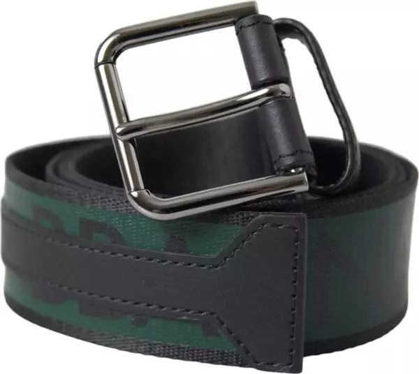 Black Green Logo Silver Metal Buckle Belt
